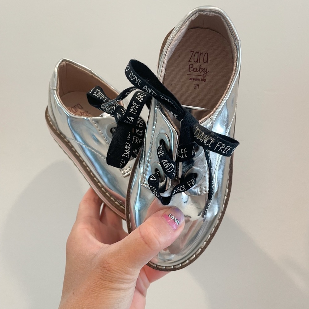 Zara Silver Black Dress Shoes Oxford Style